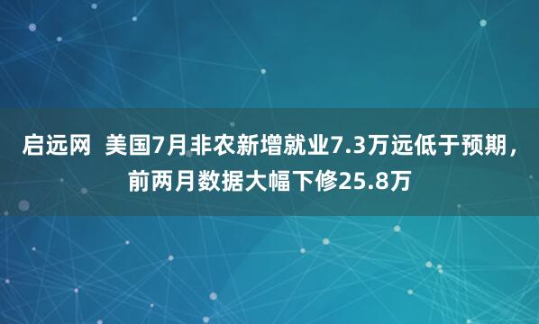 启远网  美国7月非农新增就业7.3万远低于预期，前两月数据大幅下修25.8万