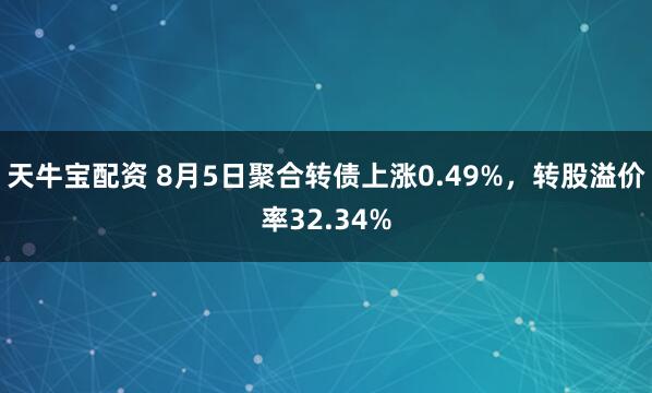 天牛宝配资 8月5日聚合转债上涨0.49%，转股溢价率32.34%